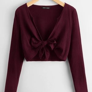 Tie front Rib-knit solid top